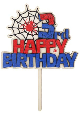 SAVITA Kuchenaufsatz Happy 3rd Birthday, Spinnenmotiv Dekorationen zum Dritten Geburtstag Spinnennetz Cartoon Kuchenaufsatz Dekor für Jungen Kinder Partyzubehör zum Dreijährigen Geburtstag