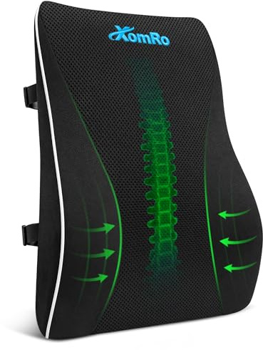 XomRo Lumbar Support Pillow Office Chair Gaming Car Seat Memory Foam Back Support Cushion Ergonomic Contour Design Posture Support Orthopedic Design Adjustable Straps Premium Velvet Cover