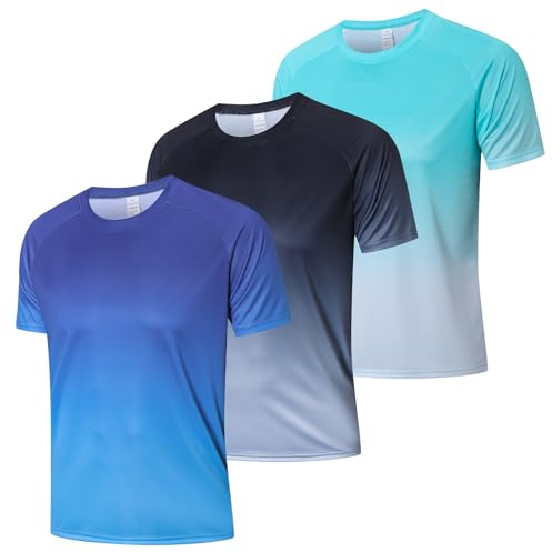 Cimic 3 Pack Camisa UV Hombres Rashguard UPF 50+ Camisas de Protección Camisa de Natación Funcional Camisa de Solar Casual Camiseta Deportiva Transpirable para Natación al Aire Libre(0817-Black-L)