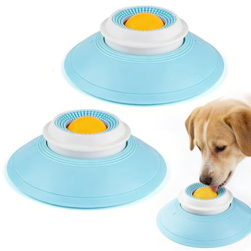 Zinueen Schleckball Hund 2er-Pack, Hundelickspielzeug mit Saugnapf & rotierendem Ball, 14.5x5.5cm Nassfutter Pad gegen Langeweile, Leckball für Hunde & Katzen, rutschfest, leicht zu reinigen