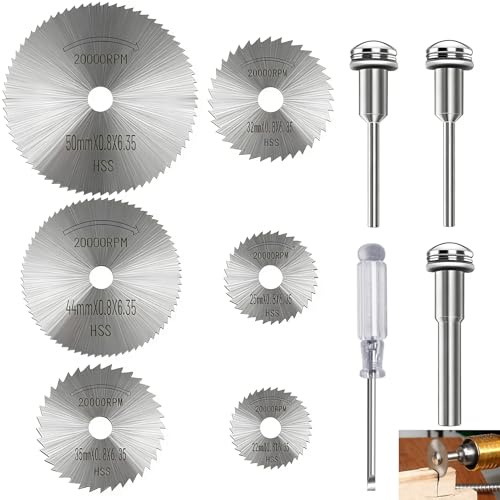 6 Pcs Rotary Drill Saw Blades, HSS Circular Saw Blades for Drill with 1/4 Inch Hex Shank Screwdriver, Mini Cutting Disc Wheel Kit with 3 Mandrels for Wood Plastic Fibreglass Copper Aluminum Soft Metal