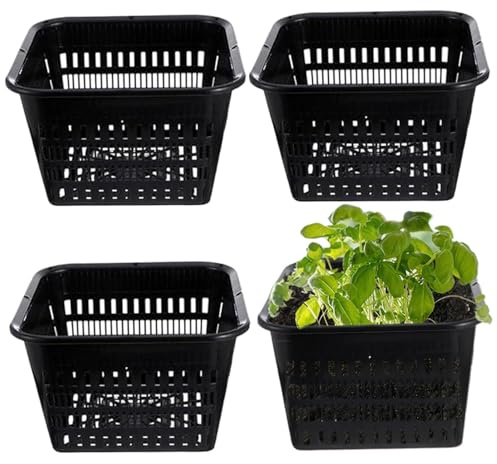 ptumcial Pots en Filet pour Culture hydroponique (Lot de 4) Pots carrés de 18 cm (7 Pouces) pour orchidées hydroponiques Respirants avec Trous Plantation légers en Plastique pour bassins.
