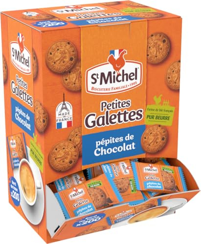 St Michel - Small Pure-Butter & Chocolate Chips French Galettes - Coffee Side, Individually Wrapped - Petites Galettes tout au Beurre & aux Pépites de Chocolat - 200 Pieces Dispenser - 700g