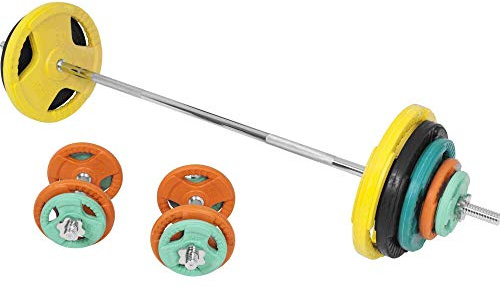 GORILLA SPORTS® Hantelset 100kg mit Langhantel 170cm und 2 Kurzhanteln 35cm | 18 gummierte Gusseisen-Hantelscheiben, 30-mm-Aufnahme und 6 Feder- oder Sternverschlüsse, bodenschonend und mit Eingriffen
