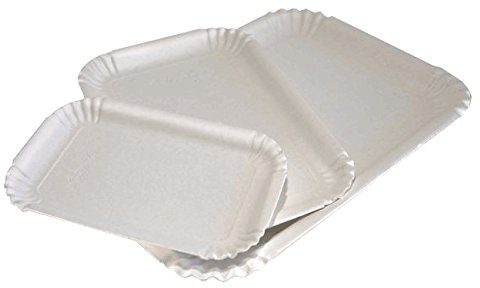 Vassoio di cartone bianco per pasticceria - Pacco da Kg. 10 - Formato cm. 23,5x15,5 - Vassoi rettangolari monouso utilizzabili per servire dolci, pasticcini, torte, pizzette e cibi cotti