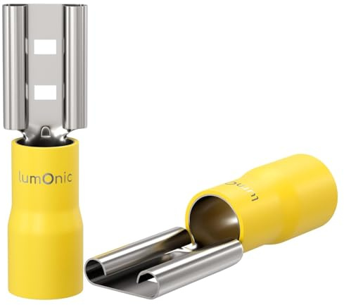 Lumonic 25x Flachsteckhülse 4,0-6,0mm² | für Flachstecker 0,8 x 6,8mm | teilisoliert | Kabelverbinder ohne Löten | Messing verzinnt | KFZ, Maschinenbau
