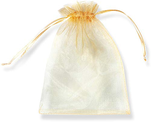 PLECUPE 100 Stück Organzasäckchen Organzabeutel 20x30 cm, Tunnelzug Hochzeit Säckchen, Schmuckbeutel Drawstring Organza Bags Säckchen Beutel für Geschenke Schmuckaufbewahrung Verpacken - Gold