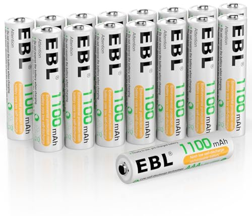EBL 16PCS Piles AAA Rechargeables, Piles Rechargeables AAA HR03 1,2V 1100mAh Ni-MH, Haute Capacité et Large Compatibilité