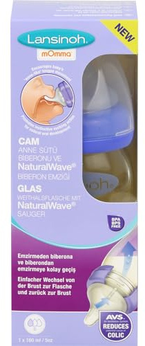 Lansinoh Glas Weithalsflasche 160ml mit Sauger S, 1 St. Flaschen