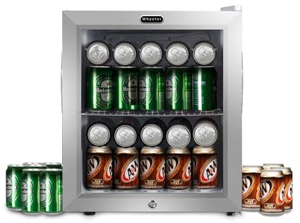 Whynter Beverage Refrigerator with Double-Layer Glass Door, 68-Can 1.6 Cu Ft Freestanding Drink Mini Fridge, BR-062WS, Stainless Steel