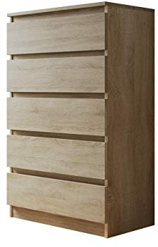 Mirjan24 Kommode mit 5 Schubladen Malwa M5, Diele, Flur, Anrichte, Highboard, Sideboard, Mehrzweckschrank, Wohnzimmer, Esszimmer (Sonoma Eiche)