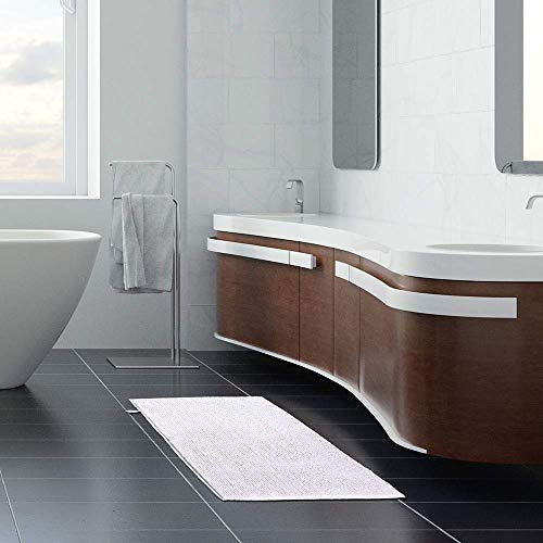 HomeLife - Tappeto Bagno Moderno Antiscivolo in Ciniglia [60X120] Extra Morbido Super Assorbente, Lussuoso Scendibagno a Pelo Corto, Scendidoccia Moderno Fondo Gommato, Lavabile in Lavatrice, Bianco