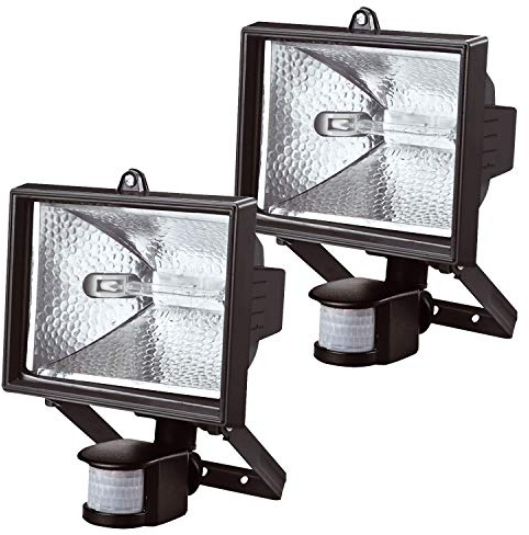 Bond Hardware 2 x 400W Black Aluminium Halogen Floodlight Security Light with PIR Motion Sensor - 12m Range with 180 Degree Adjustable Detection Angle and Sensitivity Settings