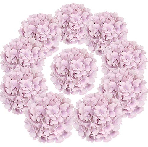 Flojery Silk Hydrangea Heads Artificial Flowers Heads with Stems for Home Wedding Decor,Pack of 10 (Violet)
