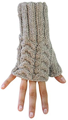 Alpaka Handschuhe fingerlos aus Alpaka Wolle für Damen mit Zopfmuster Einheitsgrößen One Size