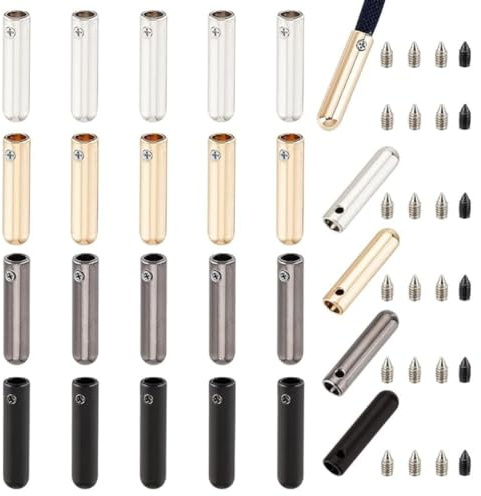 NBEADS 24 Juegos de Terminales para Cordones de Zapatos en Aleación, 4 Colores Metálicos, Aglets Metálicos con Tornillos para Reparación y Manualidades DIY
