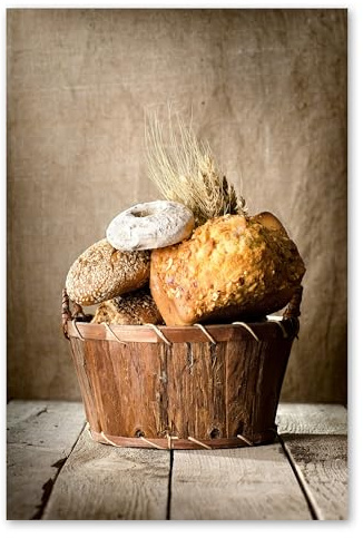 Postereck - 2662 - Tirage Panier de Pain Petit Déjeuner Cuisine – Art Mural, Gastronomie, Rétro, Alimentation - toile - 100,0 cm x 75,0 cm