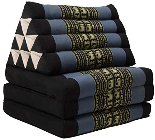 Fine Asianliving Coussin Thaïlandais Triangulaire Matelas 3 Parties 50x175x8cm Noir Éléphant Matelas Tapis de méditation Coussin thaï Kapok 301-A06
