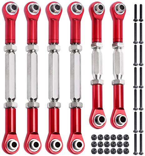 Hobbypark Steel Turnbuckles and Aluminum Camber Links Rod Ends Toe Links Set Linkage for Arrma 1/8 Typhon Mega 4x4 Option Parts (6PCS) (Red)