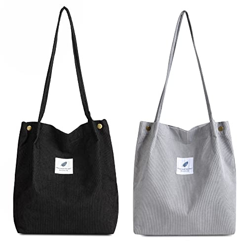 Makukke Bolso de Hombro para Mujer - Bolso de Pana de 2 Piezas Bolso de Hombro para Mujer Bolso con asa para Mujer para Viajes Diarios, de Oficina, Escolares y de Compras