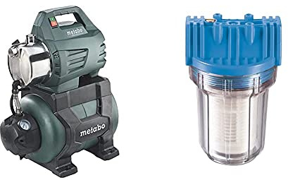 Metabo Hauswasserwerk HWW 4500/25 Inox (1300 Watt, 4,8 bar, 24 Liter, Fördermenge 4500 Liter/Stunde, Rückschlagventil Hauswasserautomat) & Güde 94460 Schmutzfilter Kurz Sandfilter Vorsatzfilter