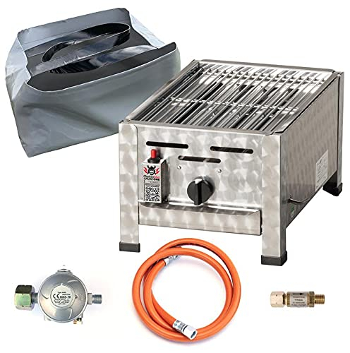 ChattenGlut PureOne mit Tasche Tisch-Gasgrill, Edelstahl 4,5kW Leistung BxTxH 340x530x270 für Terrasse, Garten und Camping