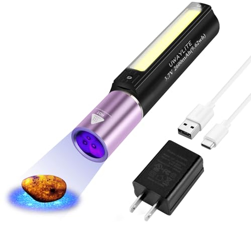 UWAYLITE V2 365nm linterna UV de luz negra con 3 LED, recargable 2 en 1 linterna táctica LED para la detección de orina de mascotas, curado de resina, Rockhounding