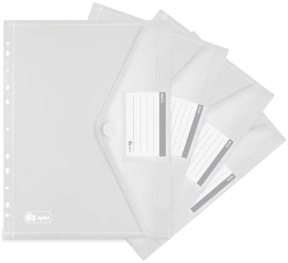 Agoer 10 Packs Document Wallets A4,Clear Plastic Wallets A4,Envelopes Wallets Folders with Pocket,Hook and Loop Closure,11 Hole Ring Binder Punched Plastic Folder for School Office Homework Travel