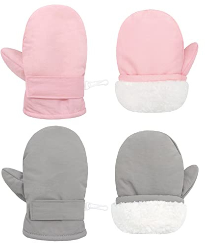 Sarfel Guantes impermeables para niños pequeños, guantes de nieve para bebés, guantes de invierno para niños y niñas, Rosa & Gris, 6 Months-24 Months