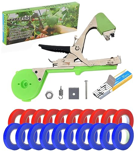 Machine à Nouer à la Main Plante de Jardin Machine à Nouer Les Plantes Manuelle pour Attaches Plantes pour Jardin Fruits Légumes Fleurs Tomates Vigne 20 Bandes 1 boîte d'agrafes