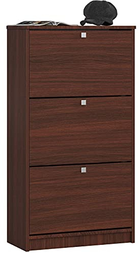 Zapatero con 3 compartimentos AKORD Wenge 60 cm 3 puertas basculantes frente en color Wenge 60x28,5x113 cm