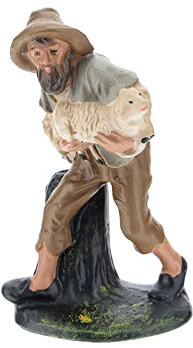 Shepherd Carrying Sheep in Colored Plaster, for 15 Arte Barsanti Nativity