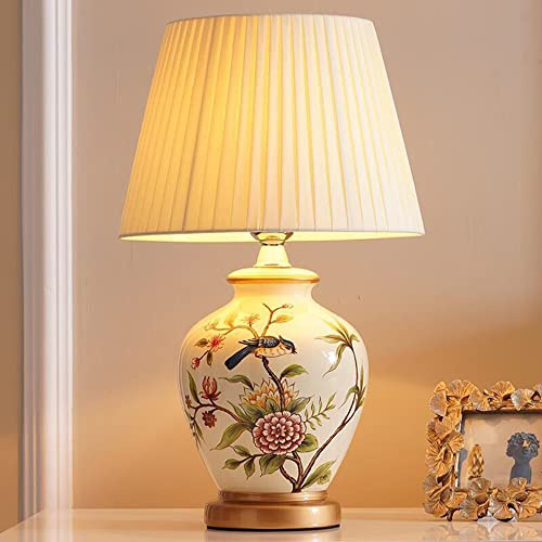 Mengjay Tischlampe Vintage Keramik, Schlafzimmer Nachttischlampe Plissee Lampenschirm Gemalt Blau Und Weiß Porzellan Lampe Körper Chinesische Schreibtischlampe, Wohnzimmer/Arbeitszimmer/Esszimmer (B)