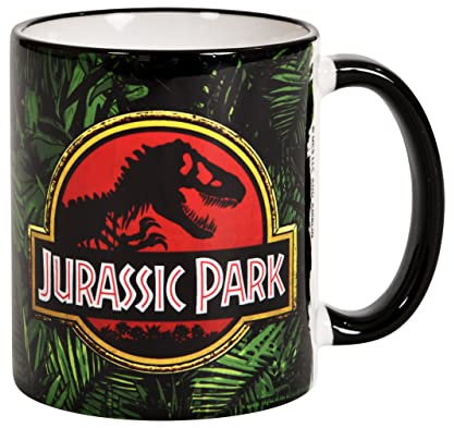 Elbenwald Jurassic Park - Tasse Dschungel Logo Motiv Rundumdruck 320 ml Fassungsvermögen Keramik Mehrfarbig