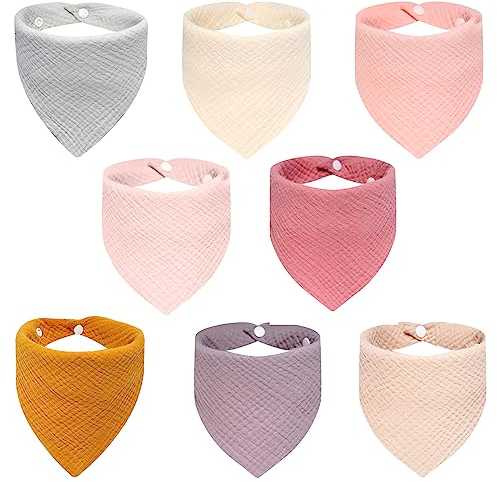 AUPOWER 8 Stück Baby Dreieckstuch Lätzchen, Doppellagig Weiche Absorbierende Musselin Halstüch Sabberlätzche mit 2 Verstellbares Druckknopf für Baby, Kleinkinder -Pink