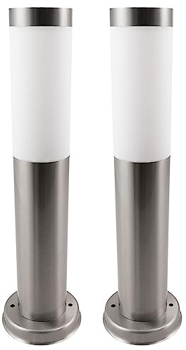 Außen Stehleuchte Garten Sockelleuchte Terrasse Standleuchte Edelstahl Pollerlampe, silber, 1x E27, DxH 7,6x45 cm, 2er Set