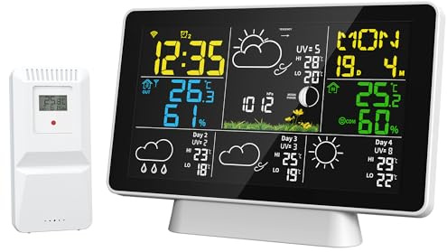 Aoresac Thermometre Interieur Exterieur，Barometre，Station Météo Affichage Coloré，Horloge Numérique，Station météo Wi-Fi