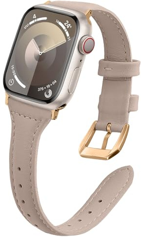 WoPail Läderremmar för Apple Watch-rem 38 mm 40 mm 41 mm 42 mm, kvinnor ersättning äkta läder smal rem för Apple Watch serie 11 10 9 8 7 6 5 4 3 2 1/SE klockarmband - aprikos