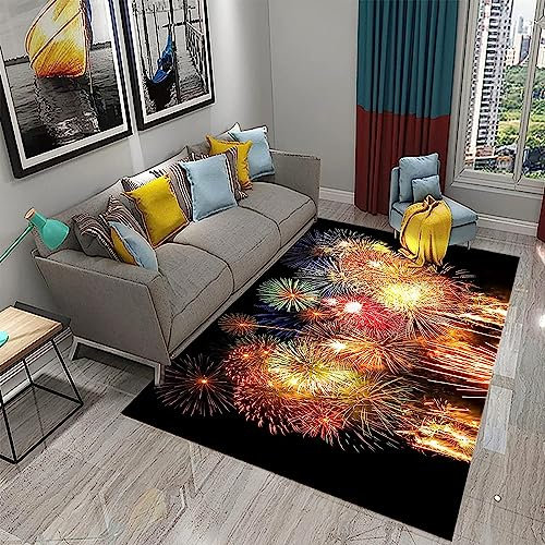3D Wunderschönes Feuerwerk 80 X 160 cm Kinder Jugendliche Jungen Teppich Schlafzimmer Dekoration Kinderzimmer Wohnzimmer, Krabbelmatte Modern Weichem Flanell Kinderteppiche