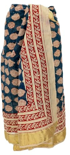 GURU SHOP Lätt pareo, sarong, handtryckt bomullstyg, Lungi med vävkant – blåsvart, herr/kvinnor, bomull, 190 x 120 cm
