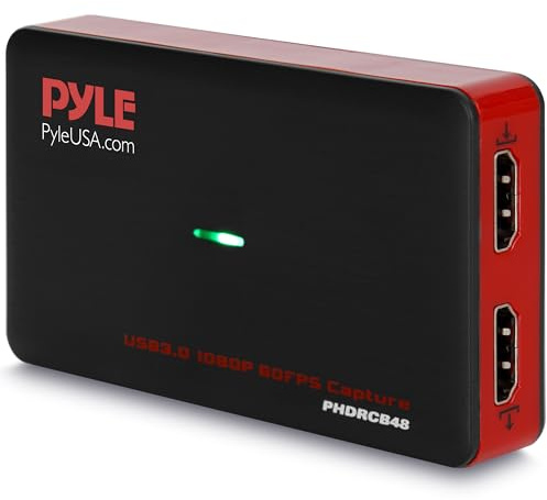 Pyle Video Game Capture Card Device with Video Recorder, HDMI Output, Full HD 1080P Live Streaming, USB, SD, PC, DVD - PHDRCB48.6