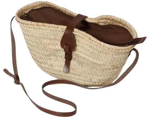 SOLART Organic Boho Wicker Basket Bags for Ladies – Handmade in Spain, Zipper Lock, Adjustable Leather Strap – Sasha Style Shoulder Bag