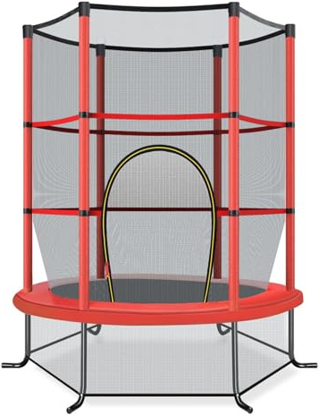 COSTWAY Ø 165 cm trädgårdsstudsmatta med säkerhetsnät, studsmatta kan belastas upp till 135 kg, inomhus/utomhus studsmatta för barn från 3 år (röd, Ø 165 x 191 cm)