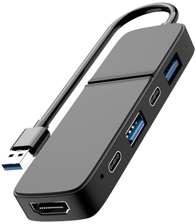 USB to HDMI Adapter, Eanetf Dual USB C USB A 3.0 Hub: 5 Ports with 2* USB-C and 2* USB-A and 1* HDMI Extend for TV,DVD Player,Projector,Monitor,Laptop,PS4,Flash Drive, HDD,Xbox, Printer etc - 5 in 1