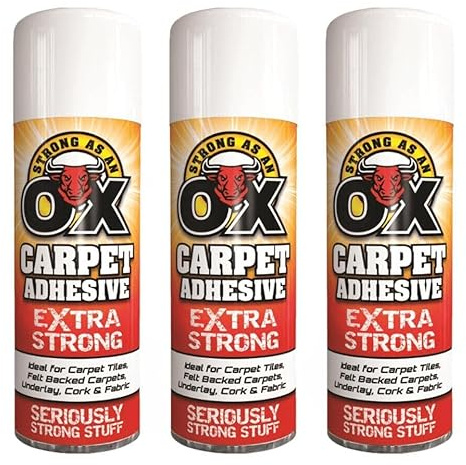 DIOXSTAR OX Carpet Adhesive Spray, Adhesive Glue Spray for Multi-Purpose Craft Carpet Foam Fabric Can, Even Coverage and Quick Drying Time, 500ml (3 Pcs)