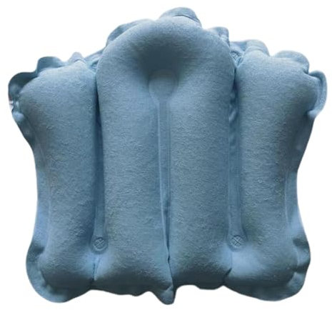 Fenteer Aufblasbares Badekissen mit Saugnäpfen, Frottee-bezogenes Badekissen in Schalenform, Nackenstütze für die Badewanne, Blau