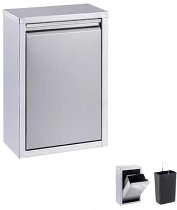 Single Trash Drawer, Stainless Steel Outdoor Kitchen Pull Out Trash Bin with One 8L Wastebasket for BBQ Island Grill Station (Silver)