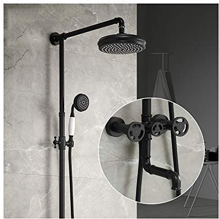 LOPZUQLY Douche de Style Industriel Classique avec Ensemble de Robinet de Douche Mural à Eau Froide et Chaude Ensemble de Douche Multifonction à Double poignée avec Bec de Baignoire, pommeau de douch