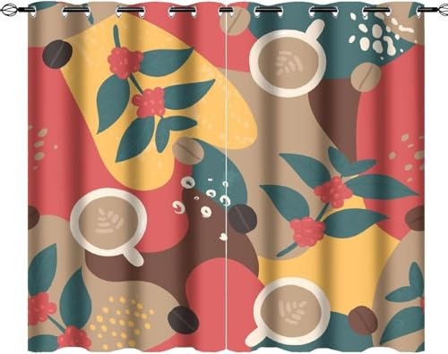 Gardinen Kinderzimmer Blickdicht 2 Stück Cafe 3D Digitaldruck 150 (B) X 166 (H) cm Vorhang Verdunklungsvorhänge Schlafzimmer Wohnzimmer Ösenschal Kinder Thermovorhang 9426351364416