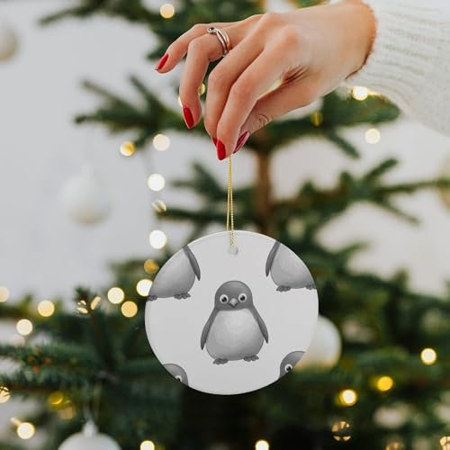 Weihnachtsschmuck 2024 Weihnachtsbaum Rund Keramik Anhänger Grau Pinguin Lustige Weihnachtsanhänger Hängende Weihnachtsbaum Dekoration für Zuhause Neujahr Party Supplies Geschenke